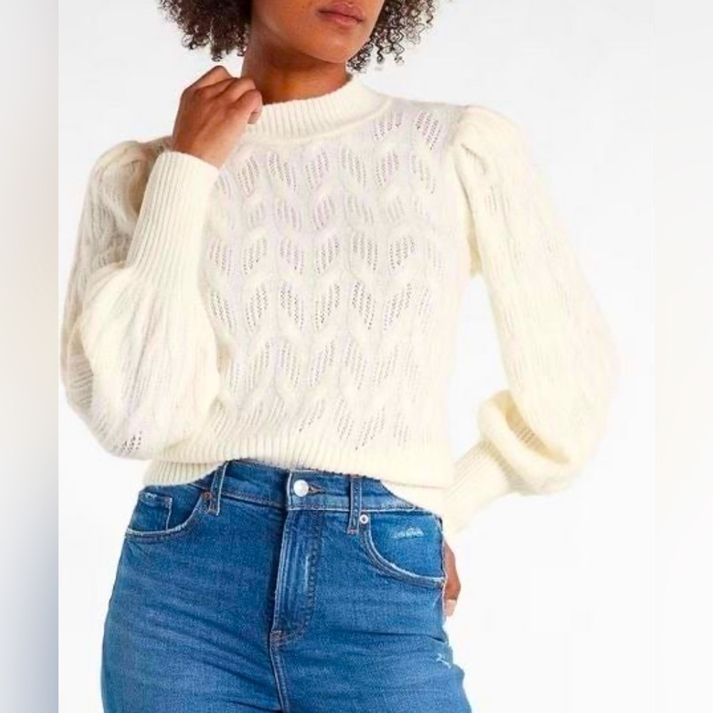 Express Ballon Sleeve Ivory White Sweater (Small)